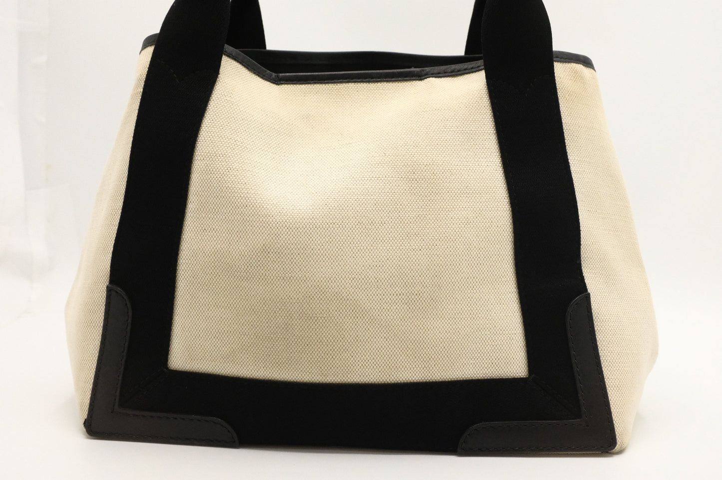 Balenciaga Navy Cabas Small Tote in Ecru and Black Canvas
