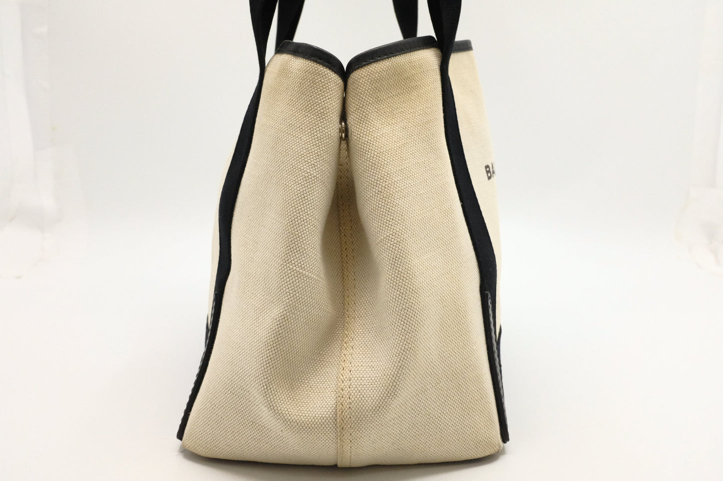Balenciaga Navy Cabas Small Tote in Ecru and Black Canvas