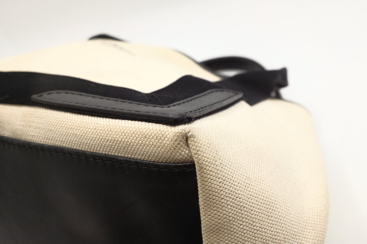 Balenciaga Navy Cabas Small Tote in Ecru and Black Canvas