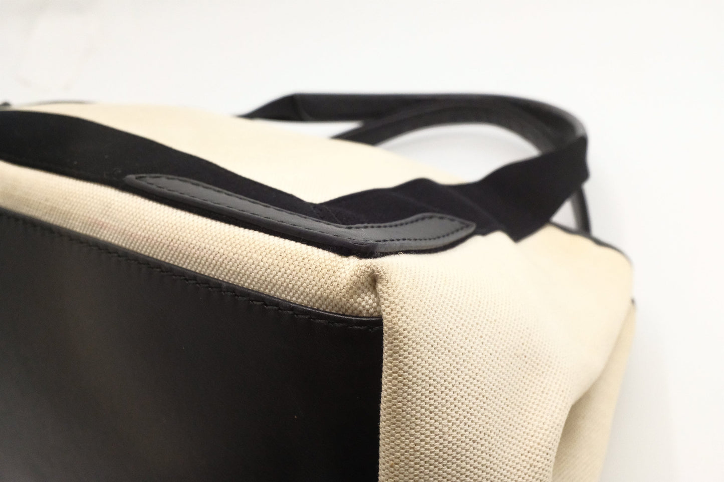 Balenciaga Navy Cabas Small Tote in Ecru and Black Canvas