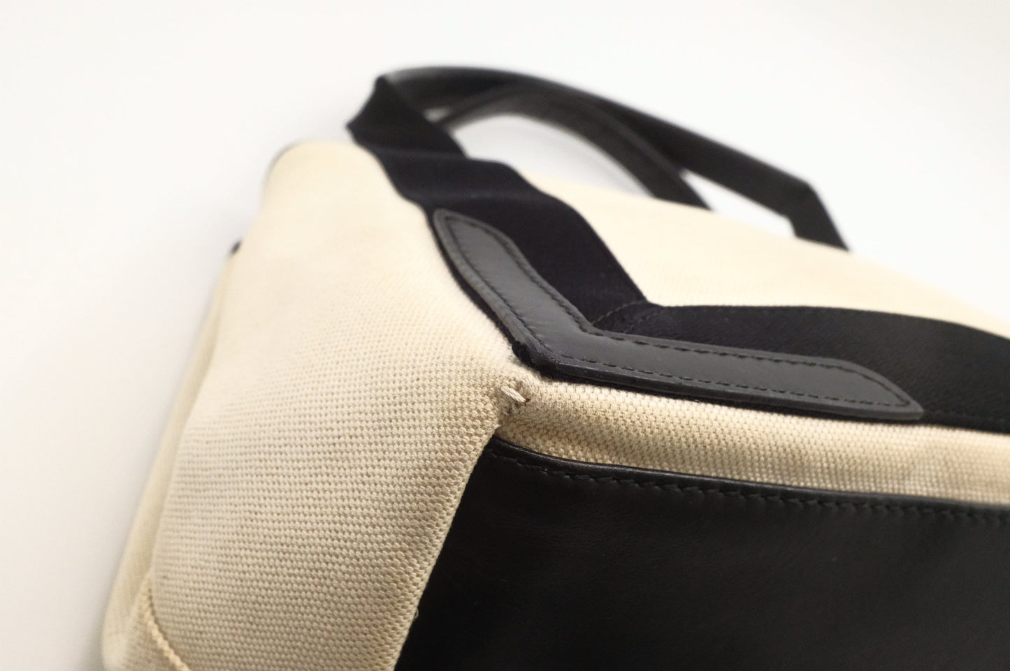 Balenciaga Navy Cabas Small Tote in Ecru and Black Canvas