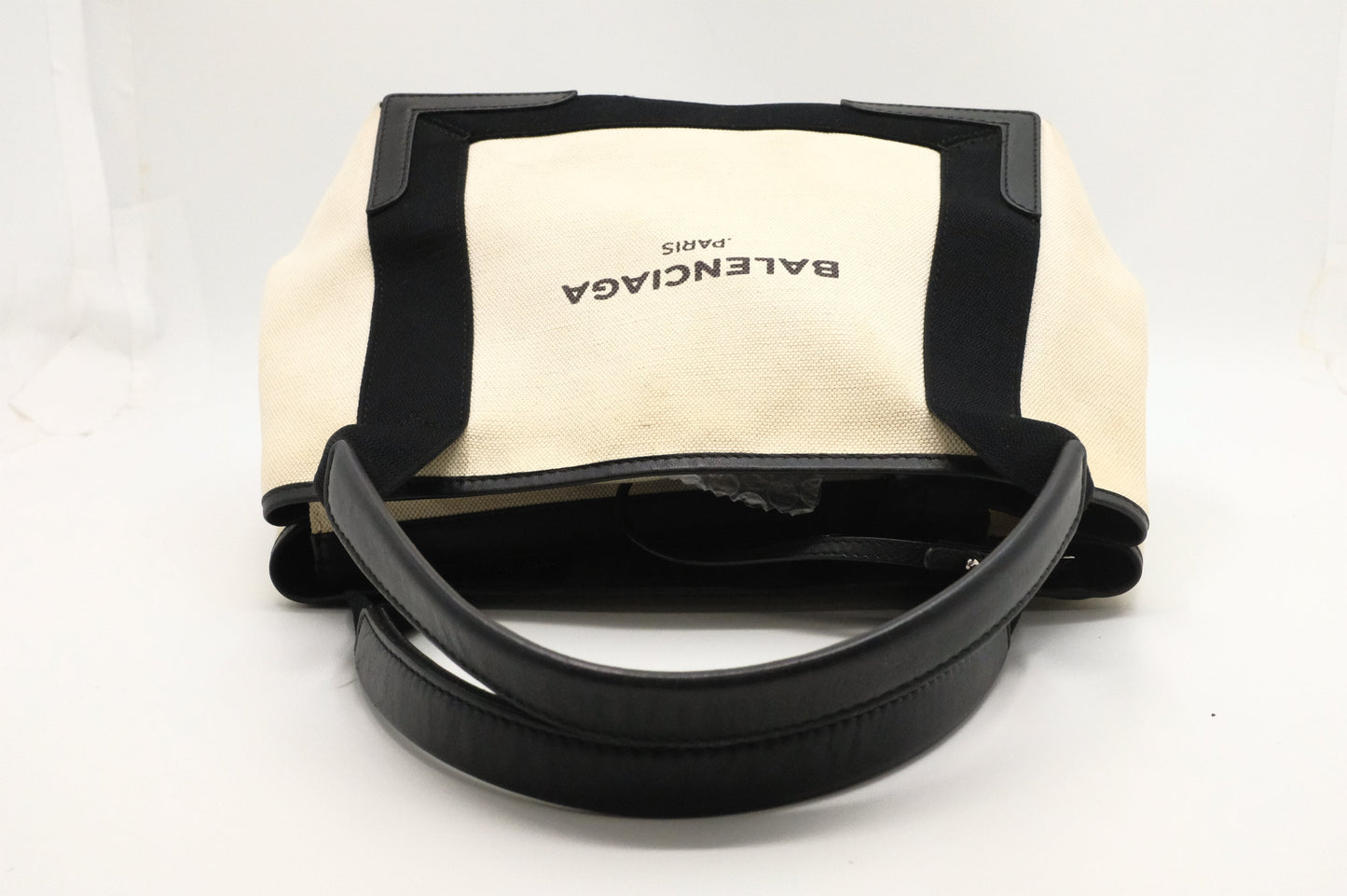 Balenciaga Navy Cabas Small Tote in Ecru and Black Canvas