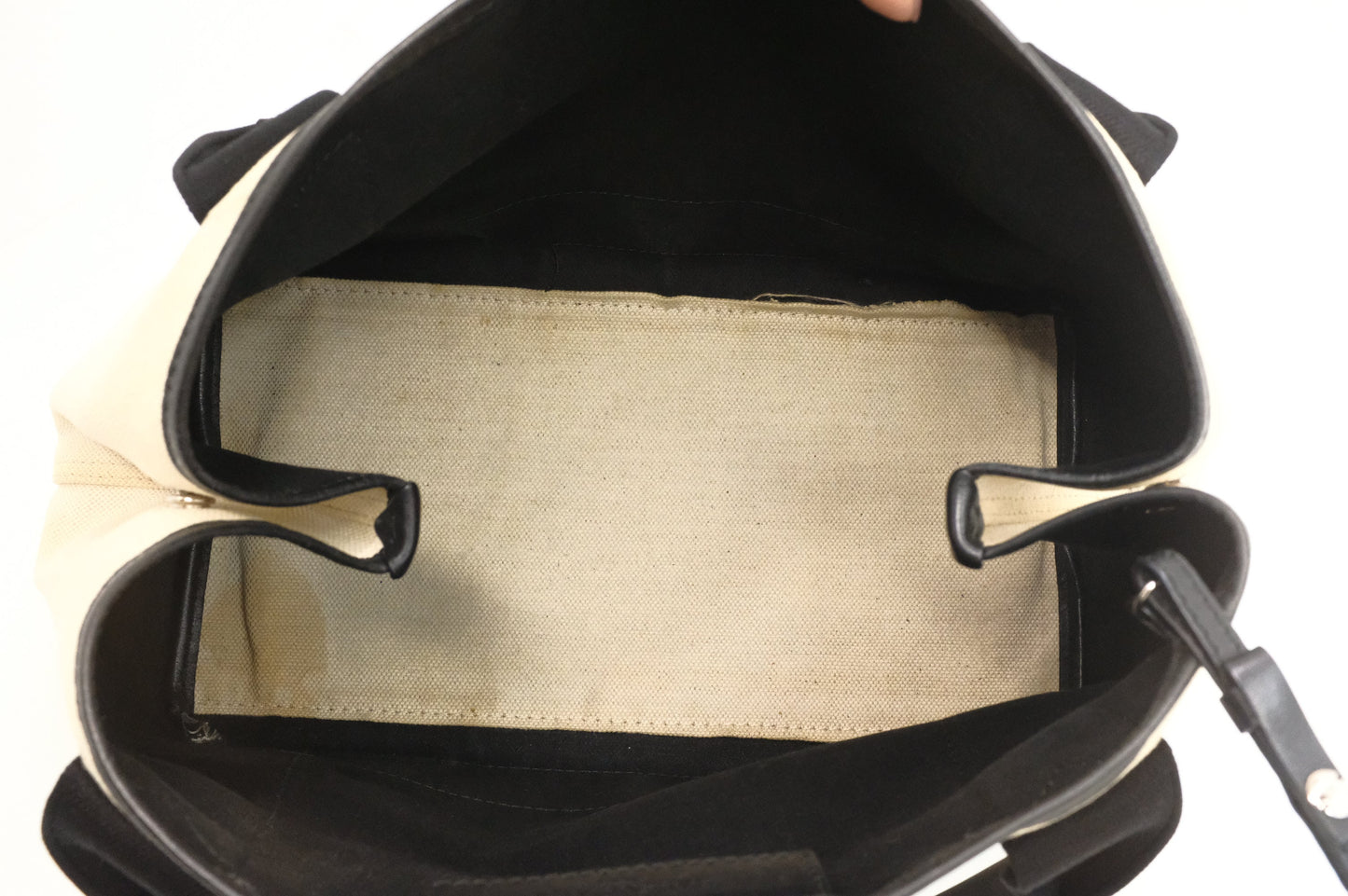 Balenciaga Navy Cabas Small Tote in Ecru and Black Canvas
