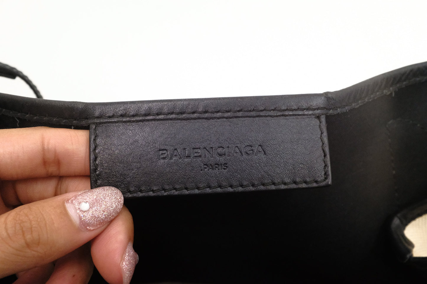 Balenciaga Navy Cabas Small Tote in Ecru and Black Canvas