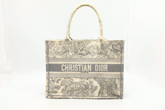 Dior Medium Book Tote in Gray Ecru Toile De Jouy Reverse Embroidery