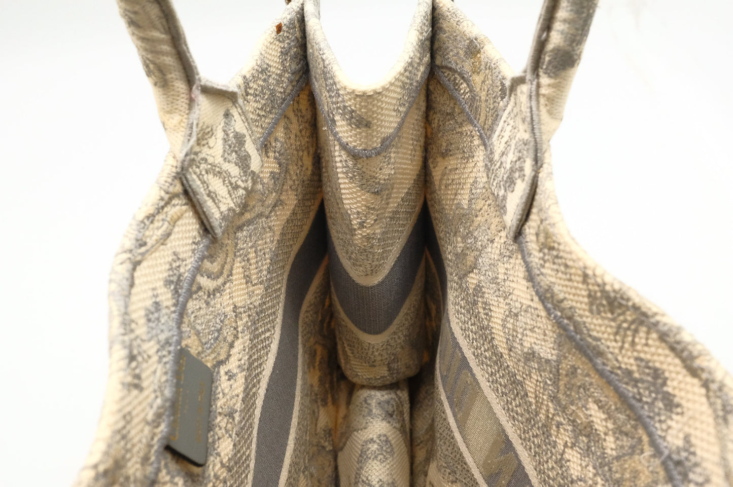 Dior Medium Book Tote in Gray Ecru Toile De Jouy Reverse Embroidery