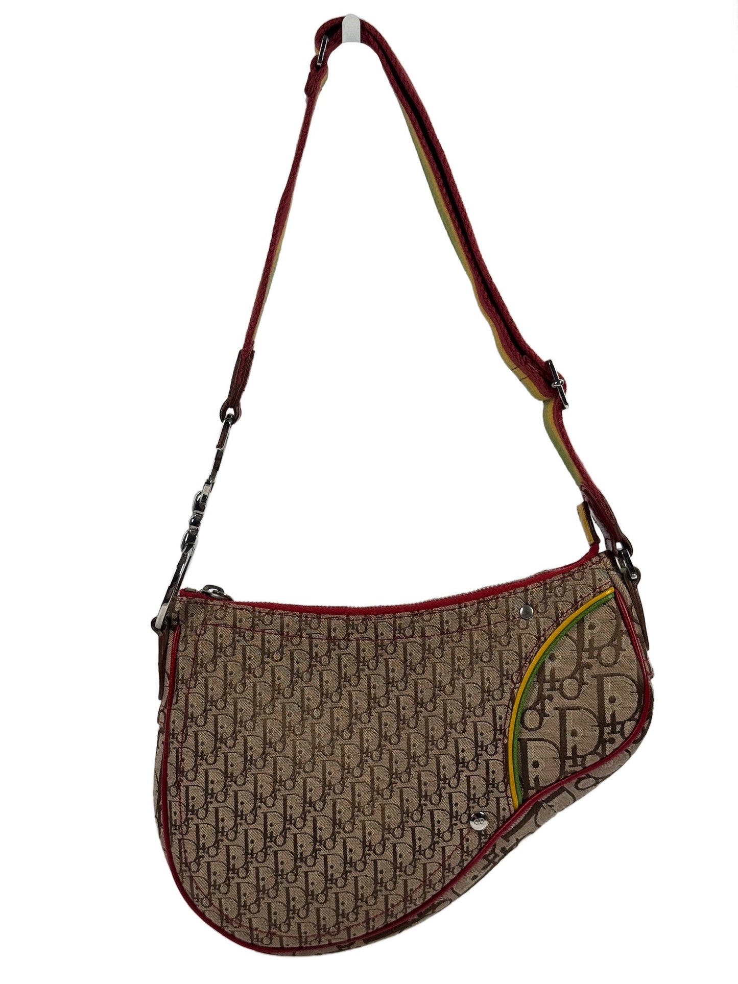 Dior Vintage 2004 Rasta Brown Trotter Monogram Canvas Saddle Crossbody Bag