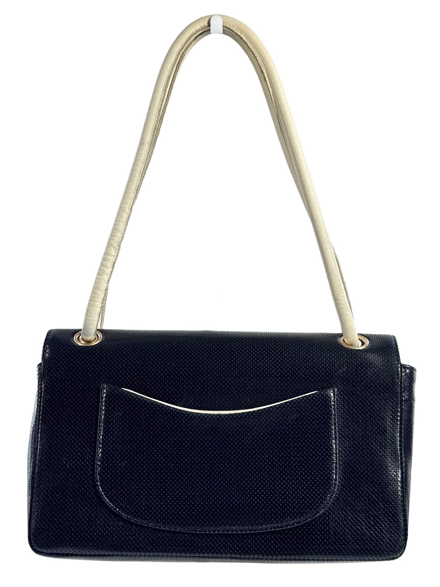 Chanel Vintage 00s Two-Toned Black & White Perforated Leather Classic Flap Bag w Aged Gold Hardware