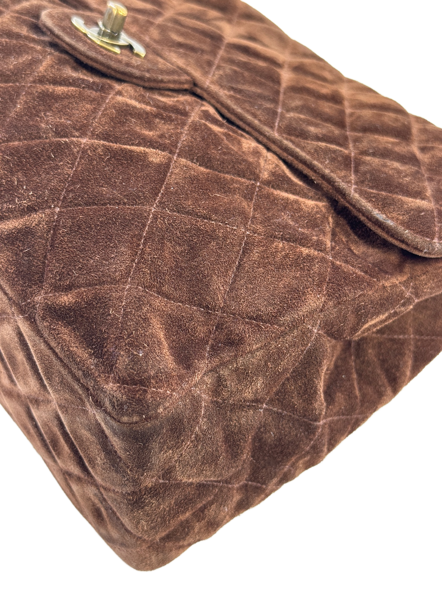 Chanel Vintage 90s Quilted Brown Suede Jumbo Flap Crossbody Bag
