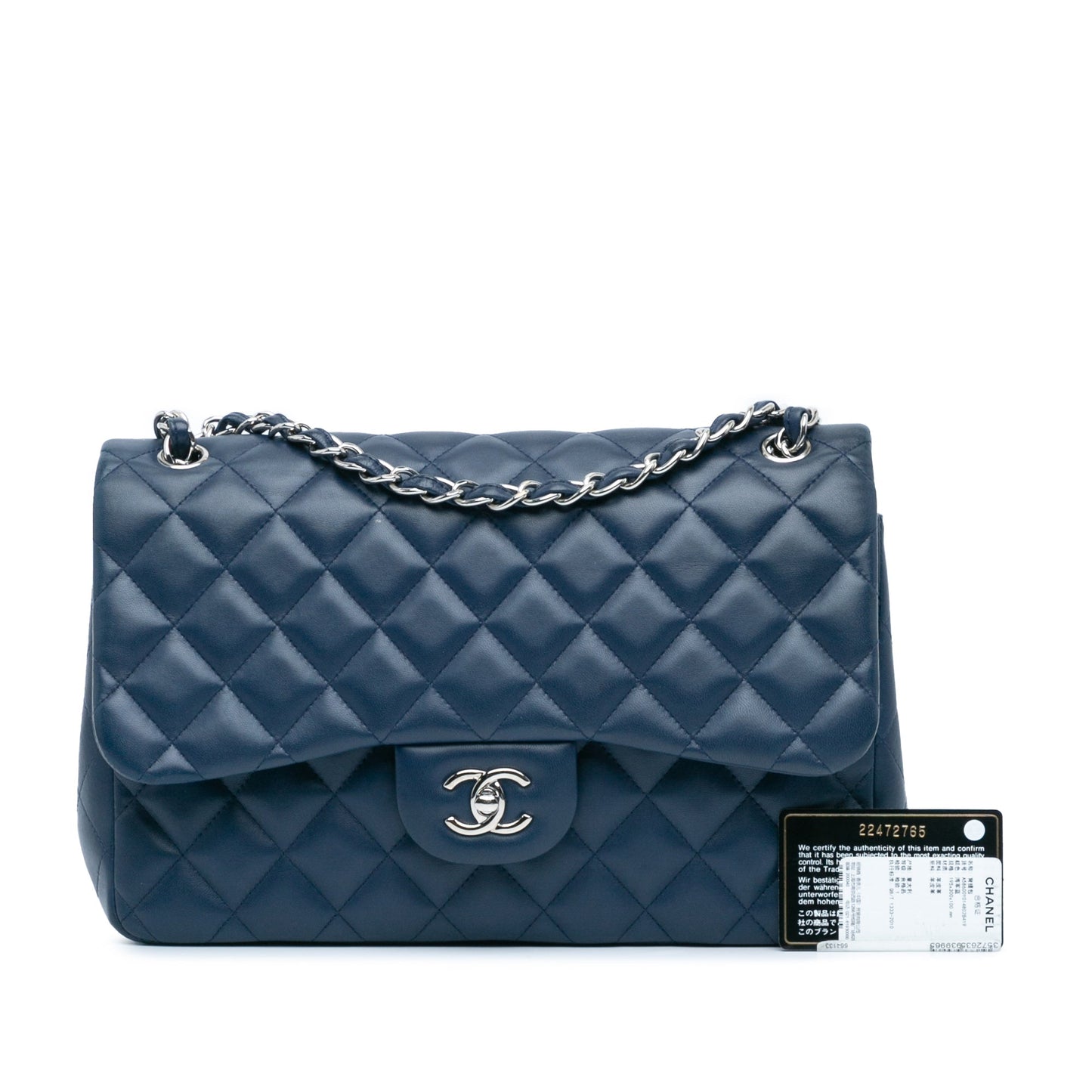 Blue Chanel Jumbo Classic Lambskin Double Flap Shoulder Bag