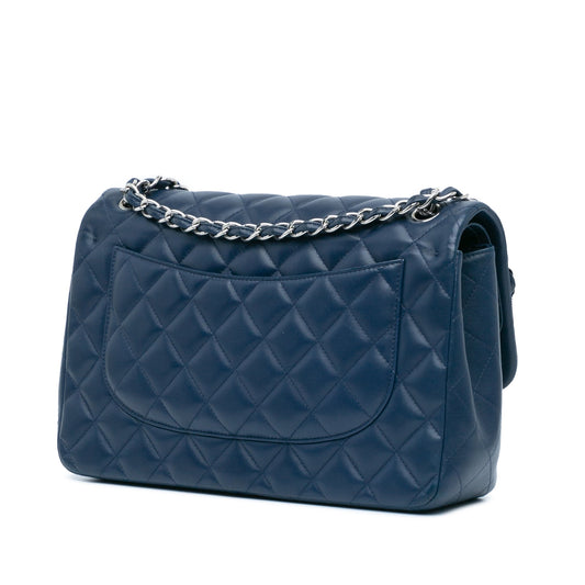 Blue Chanel Jumbo Classic Lambskin Double Flap Shoulder Bag