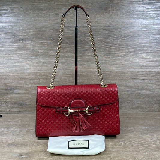 Gucci Emily Chain Flap Shoulder Bag - Red Micro Guccissima Leather (Medium)