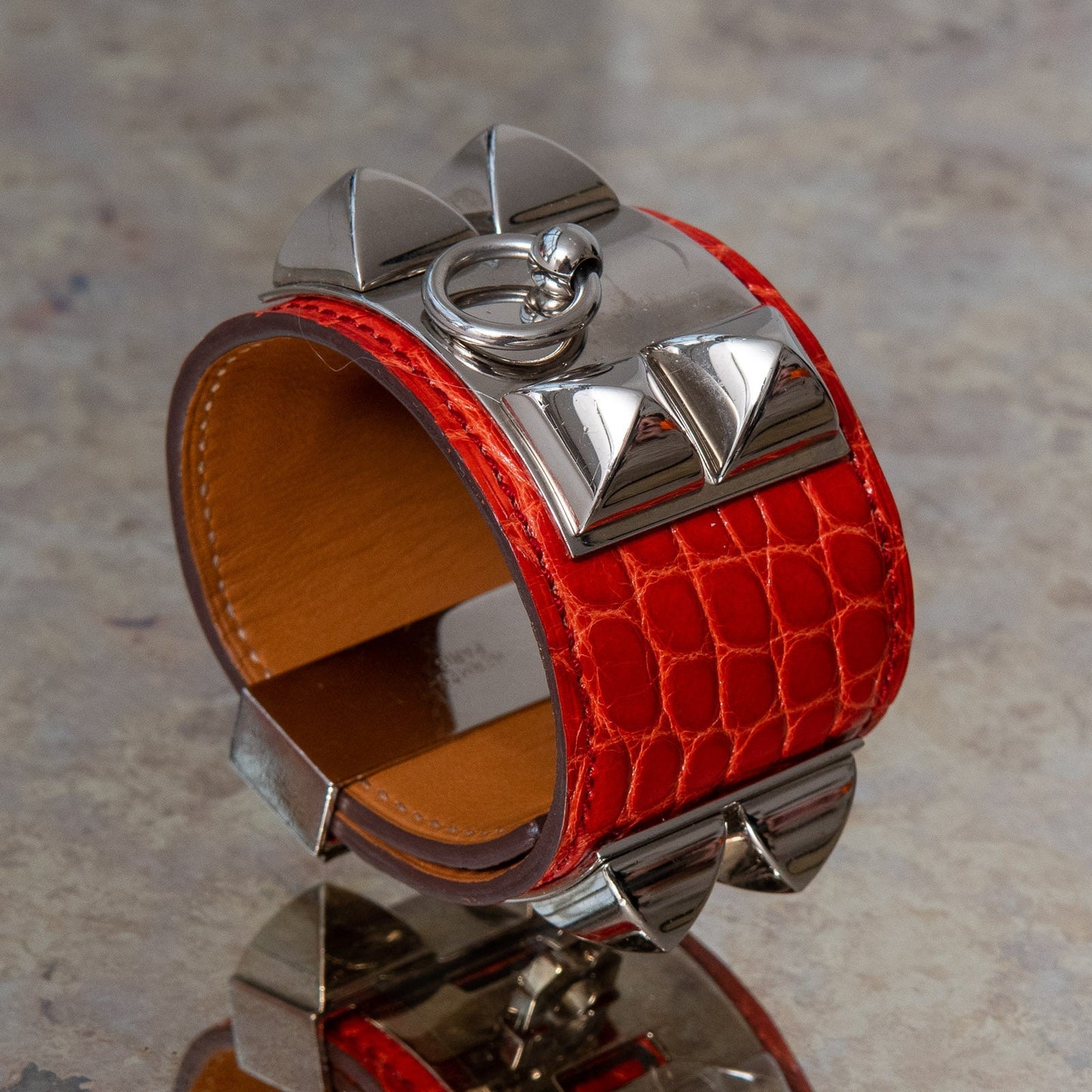 Hermes Red Orange  Collier De Chien Cuff Size Small