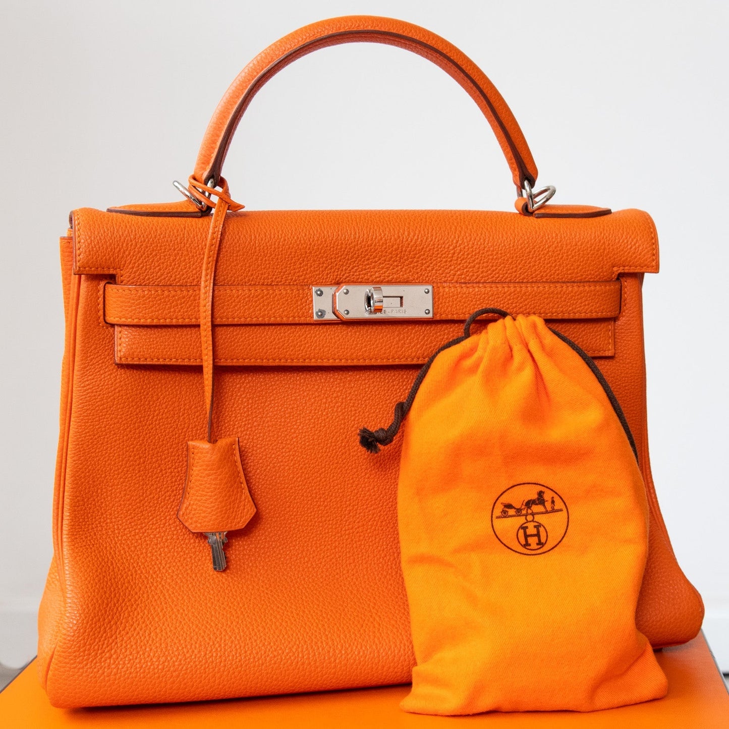 Hermes Orange Kelly 32 Retourne Bag