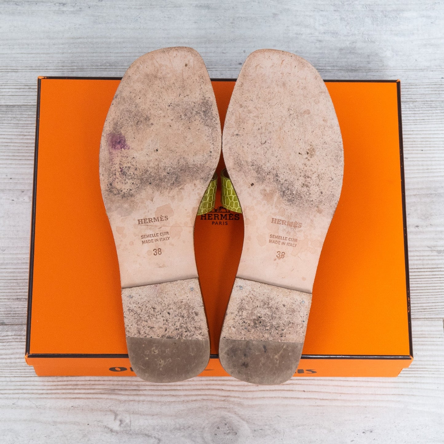 Hermes Veranis Oran Alligator Skin Slider Sandals Size 38