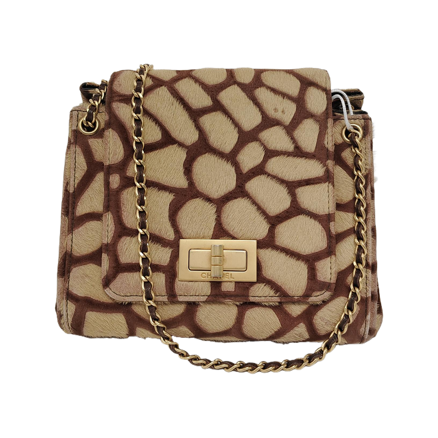 Chanel Brown Beige Giraffe Print Pony Hair Accordion 2.55 Reissue Shoulder bag