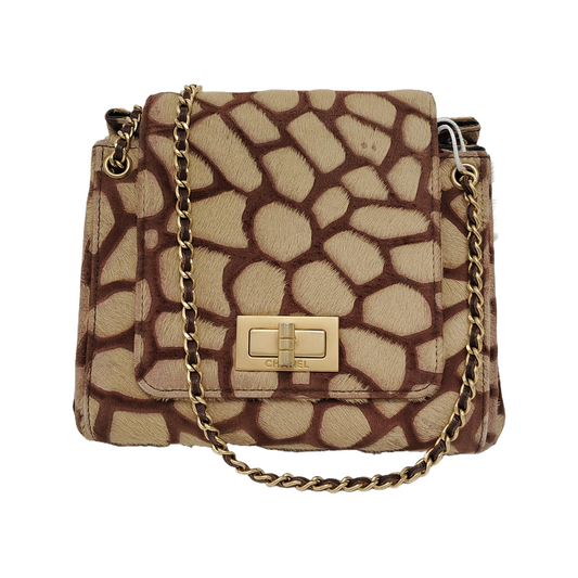 Chanel Brown Beige Giraffe Print Pony Hair Accordion 2.55 Reissue Shoulder bag