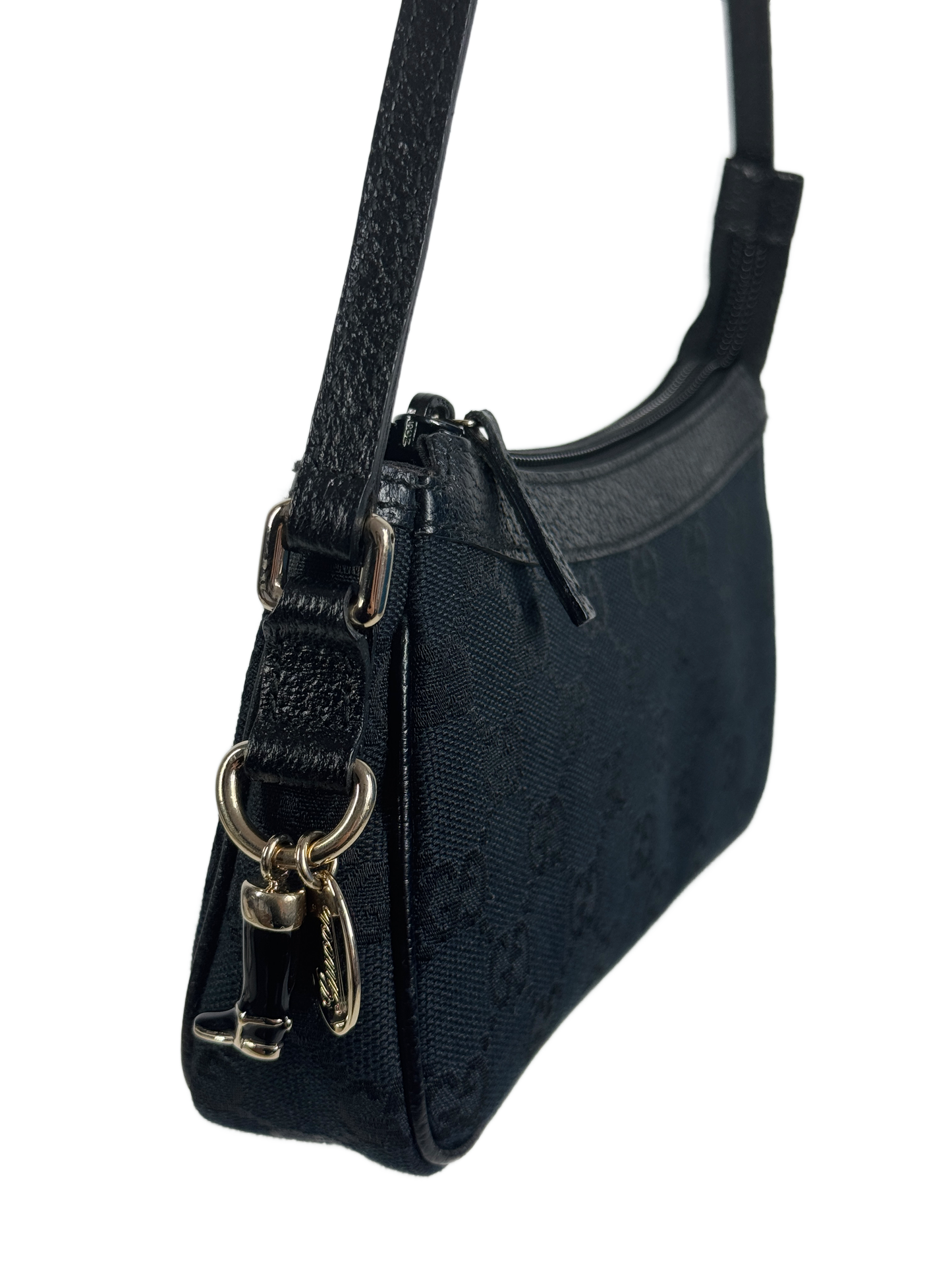 Gucci Vintage Black GG Monogram Mini Charmy Shoulder Pochette Bag