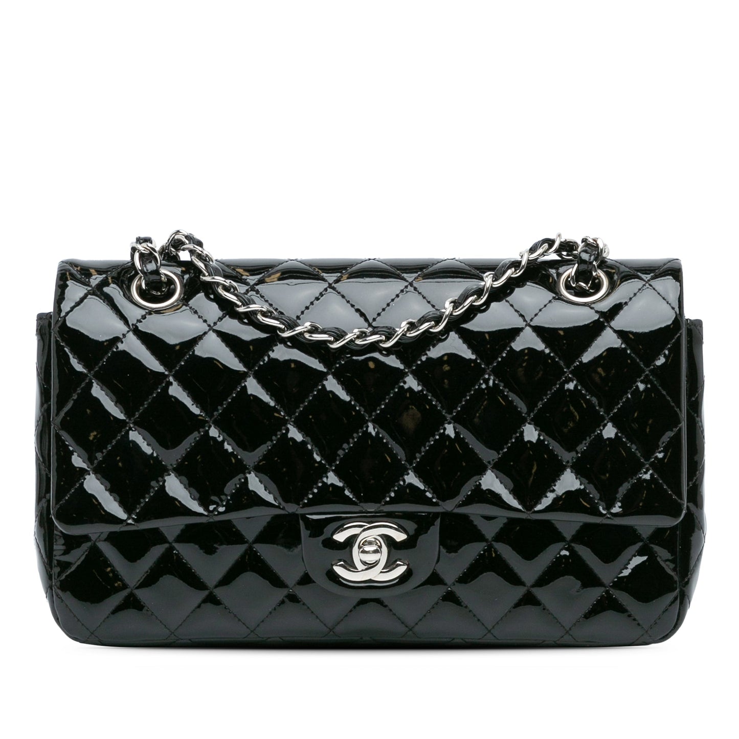 Black Chanel Medium Classic Patent Double Flap Shoulder Bag