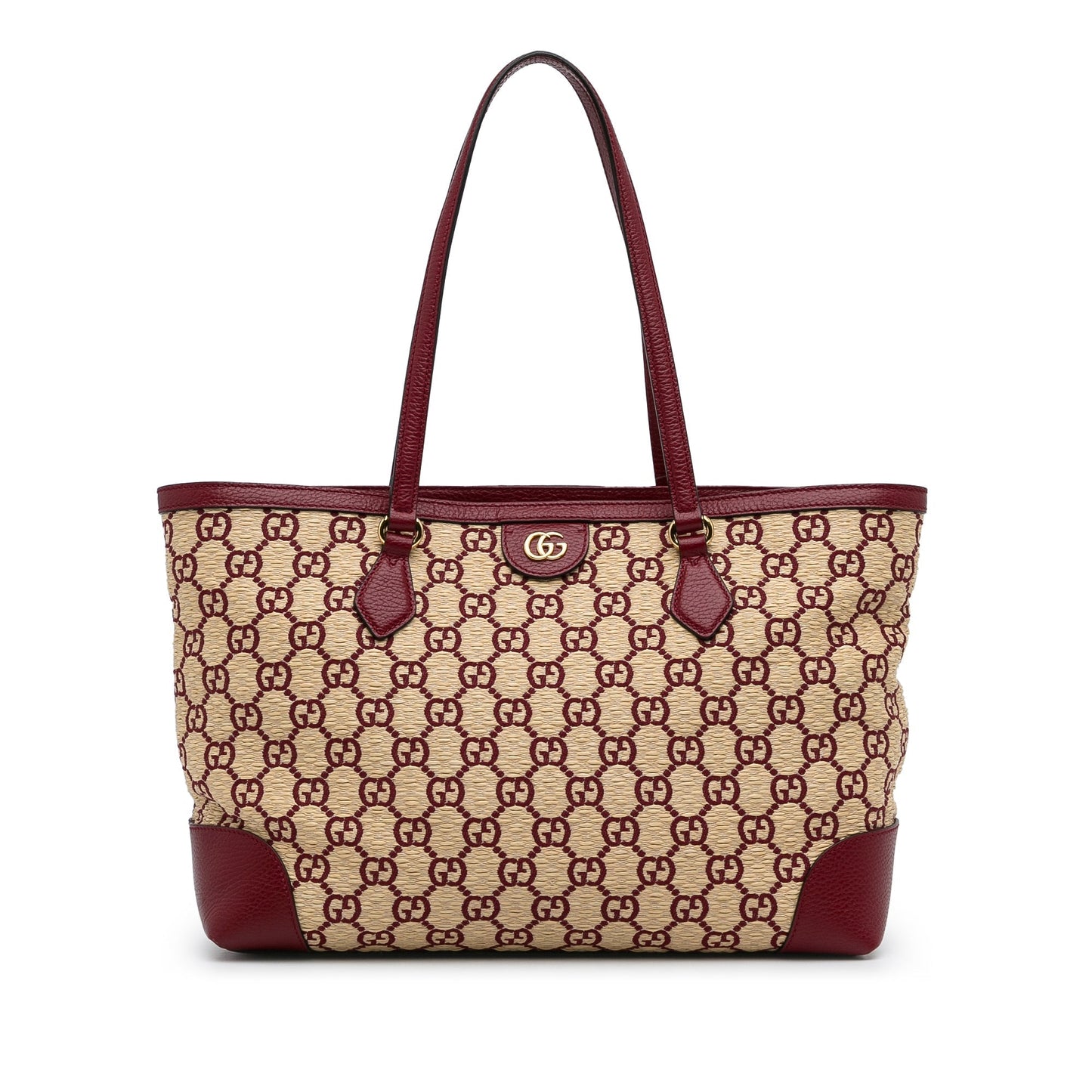Brown Gucci Medium GG Straw Ophidia Shopping Tote
