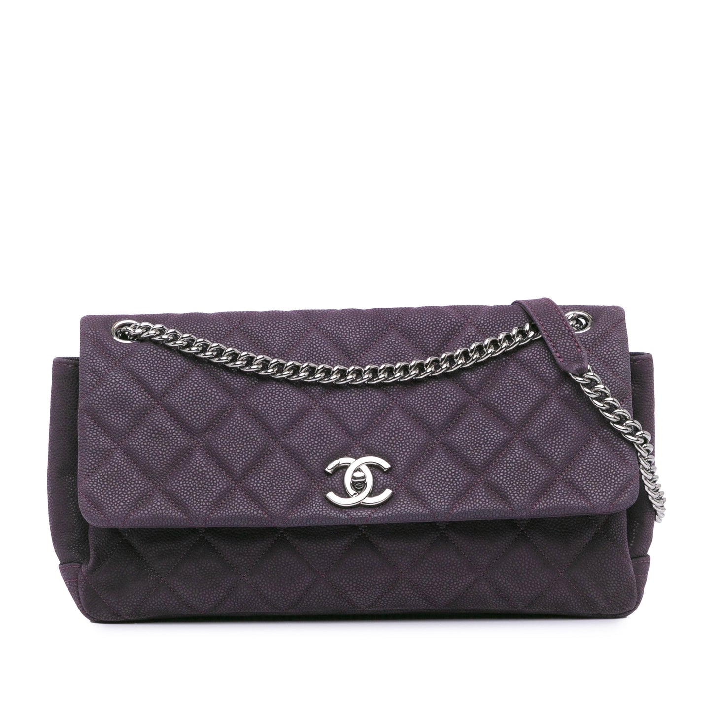 Purple Chanel Quilted Iridescent Caviar Lady Pearly Flap Shoulder Bag