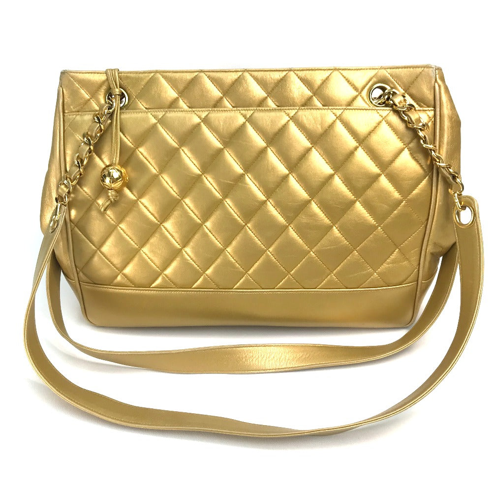 CHANEL Shoulder Bag lambskin Gold x Gold Metal Coco ball Matrasse Women Used