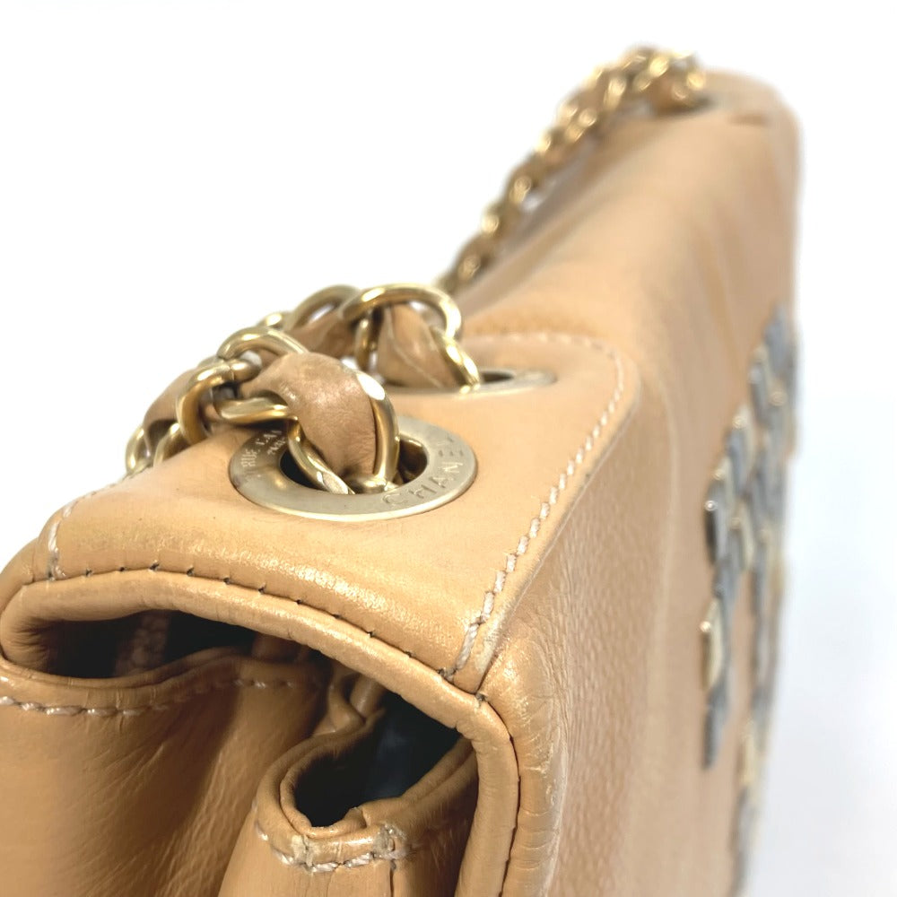 CHANEL Shoulder Bag lambskin beige CC COCO Mark WChain Bag Flap Women Used