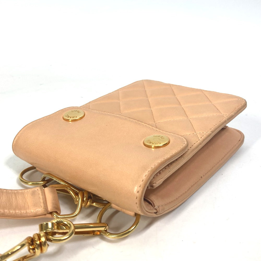 CHANEL Shoulder Bag lambskin Pink type neck pouch smartphone pouch Matelasse Pouch Quilting Women Used