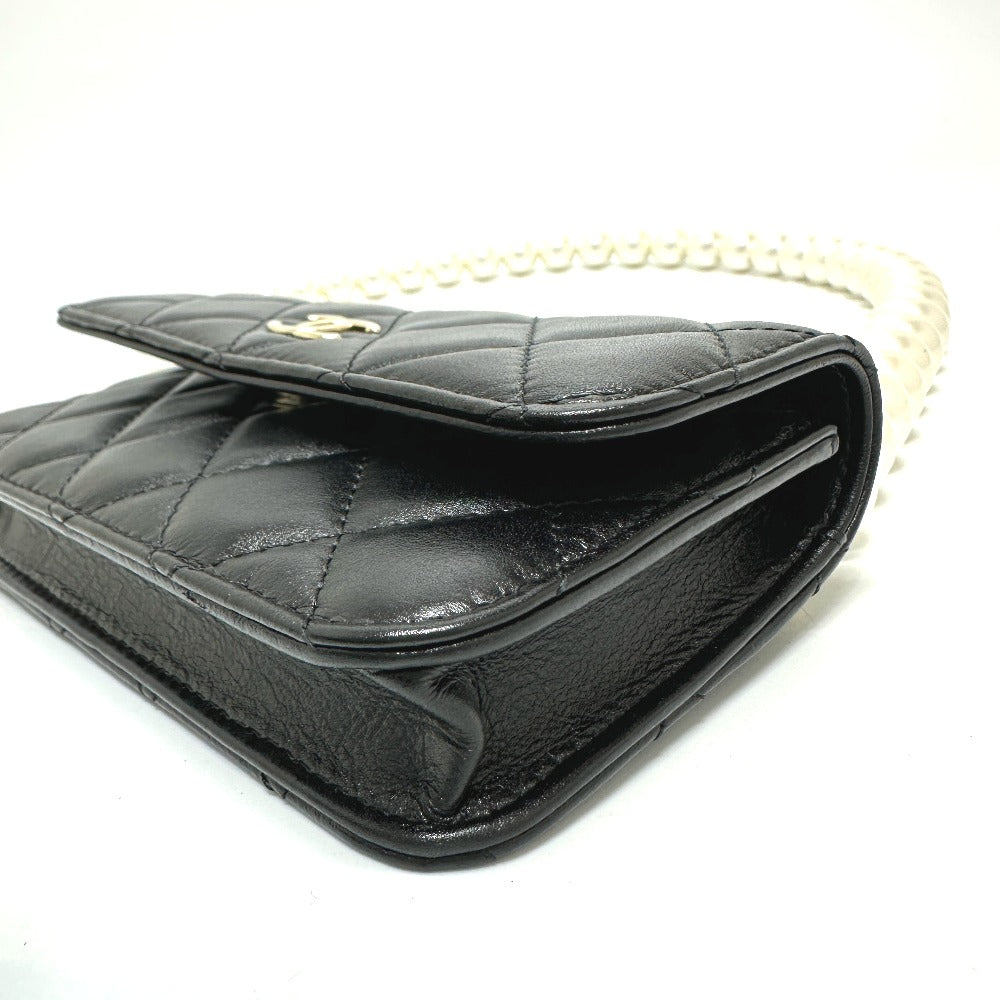 CHANEL Shoulder Bag lambskin black CC COCO Mark Pearl Shoulder
