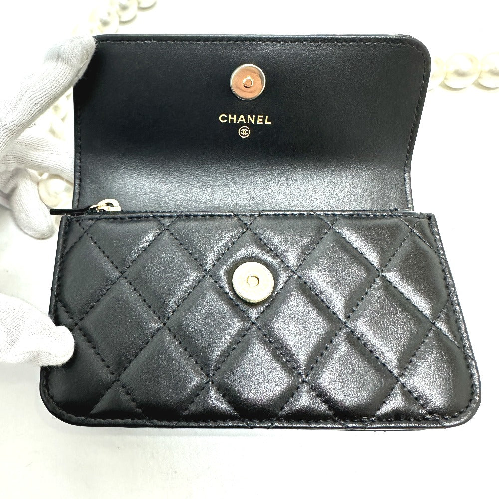 CHANEL Shoulder Bag lambskin black CC COCO Mark Pearl Shoulder