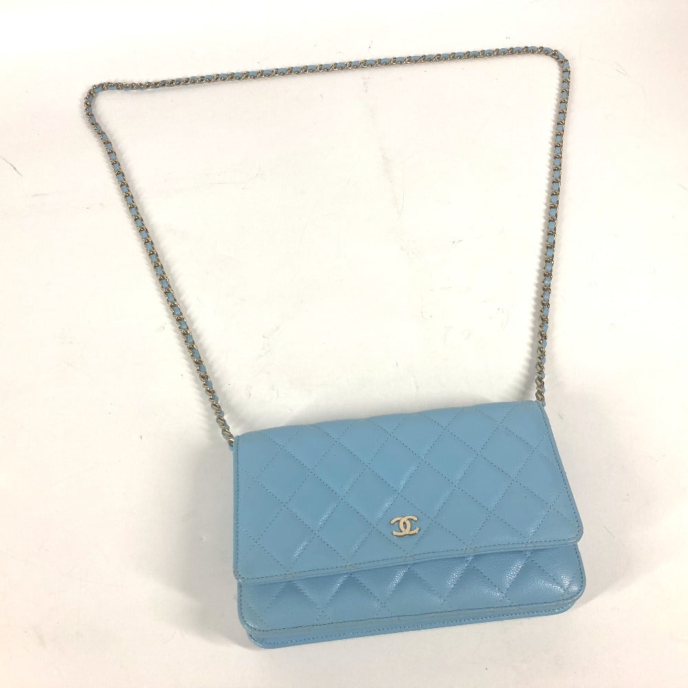 CHANEL Shoulder Bag AP0250 Caviar skin Light blue CCCOCO Mark Matelasse Timeless Classic