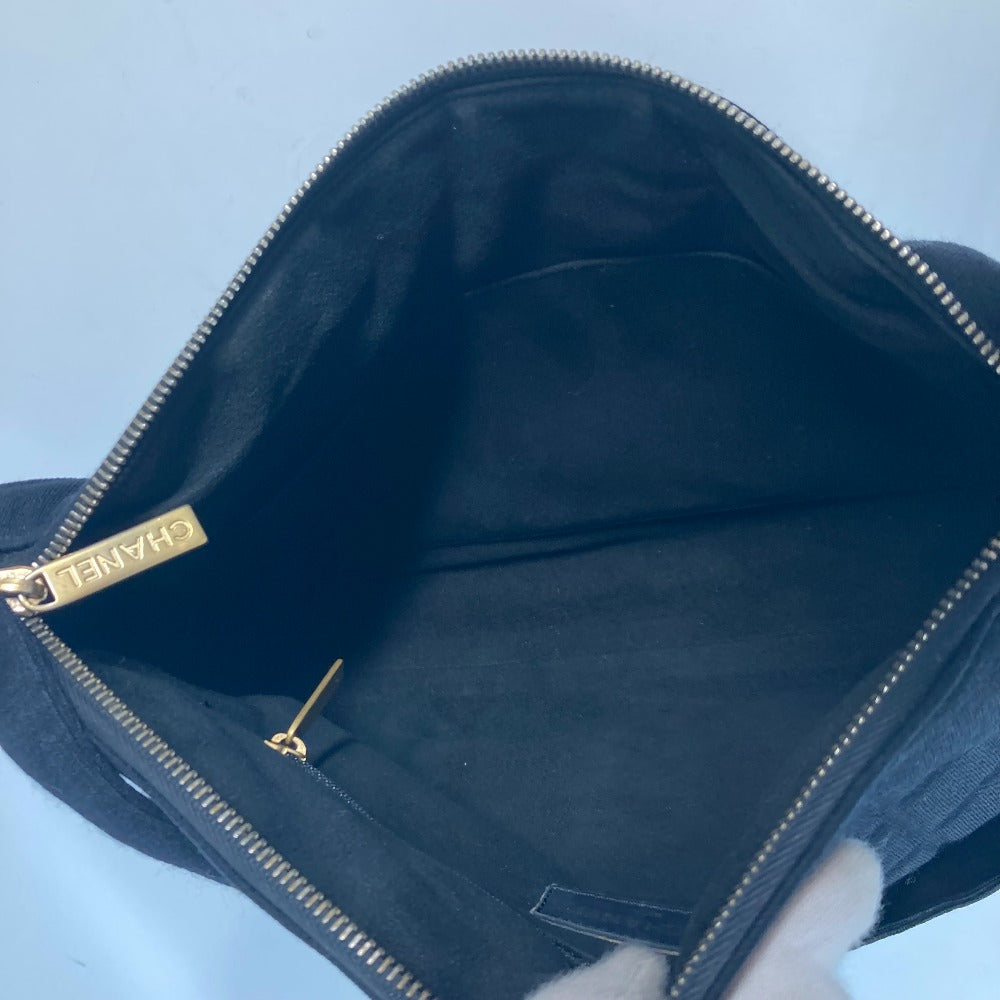 CHANEL Shoulder Bag Jersey black quilting logo chocolate bar CC COCO Mark