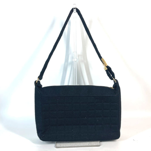 CHANEL Shoulder Bag Jersey black quilting logo chocolate bar CC COCO Mark