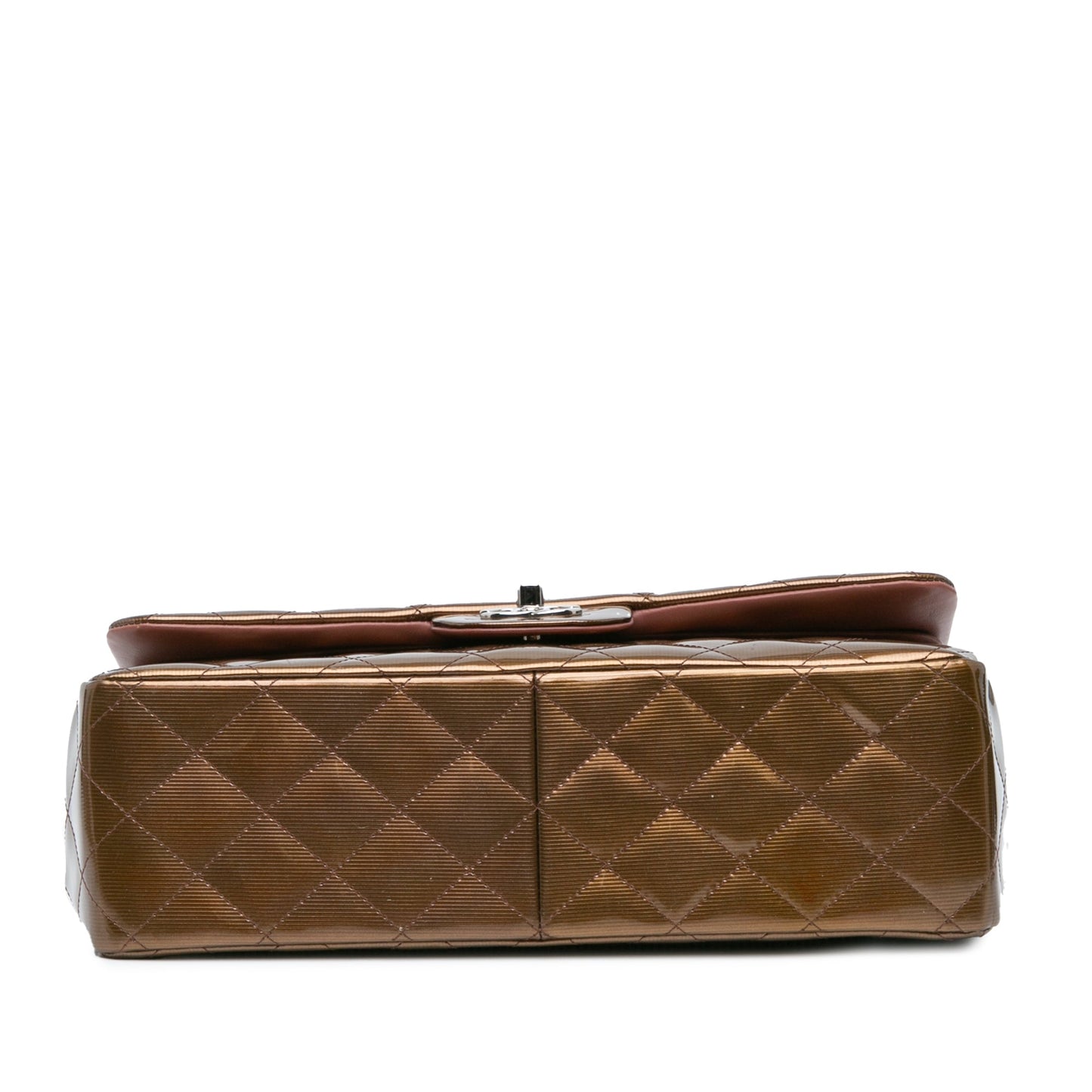 Brown Chanel Jumbo Classic Metallic Patent Double Flap Shoulder Bag