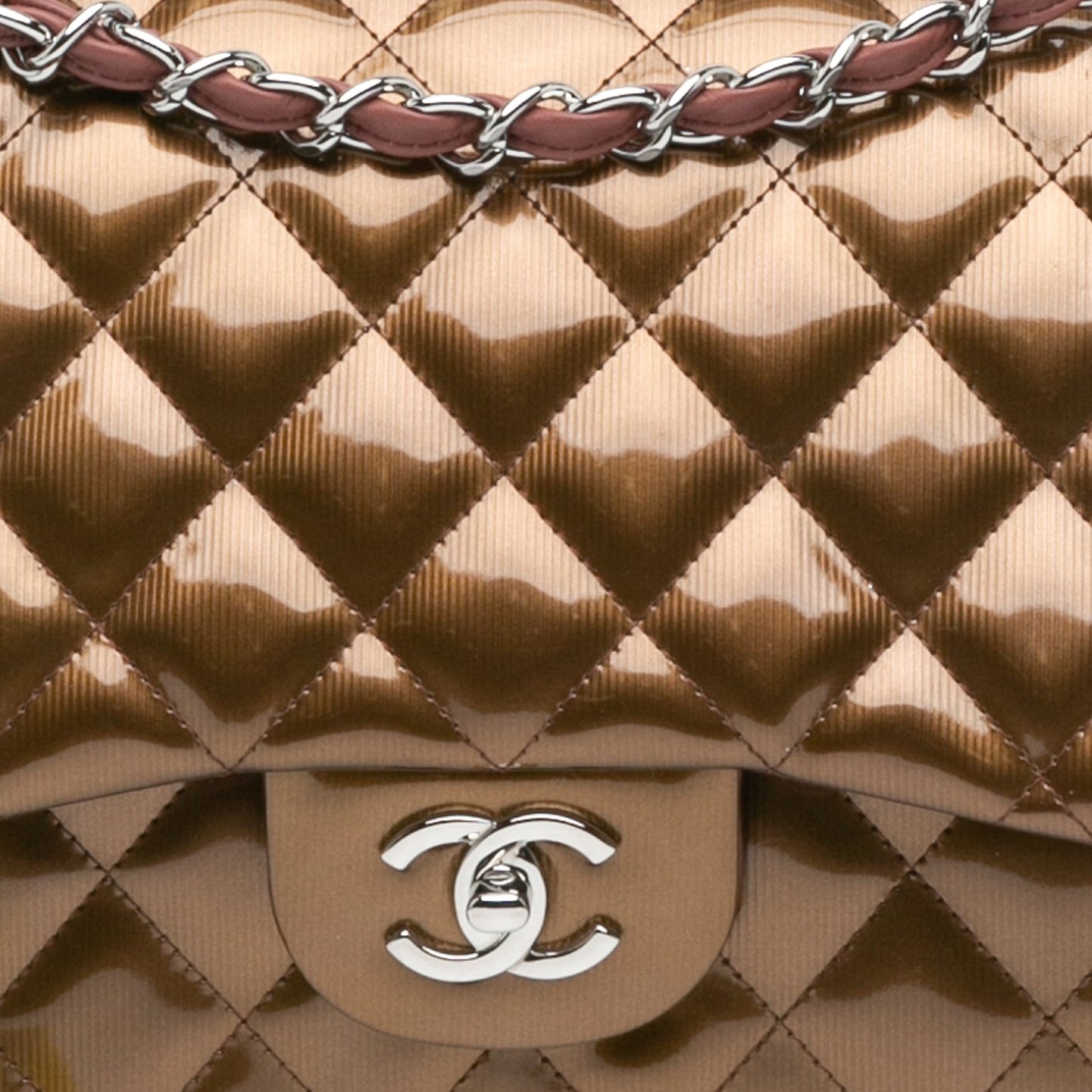 Brown Chanel Jumbo Classic Metallic Patent Double Flap Shoulder Bag