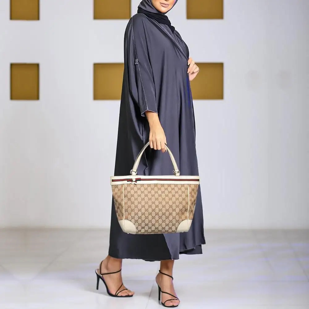 GUCCI GG CANVAS & LEATHER MAYFAIR BOW TOTE BAG