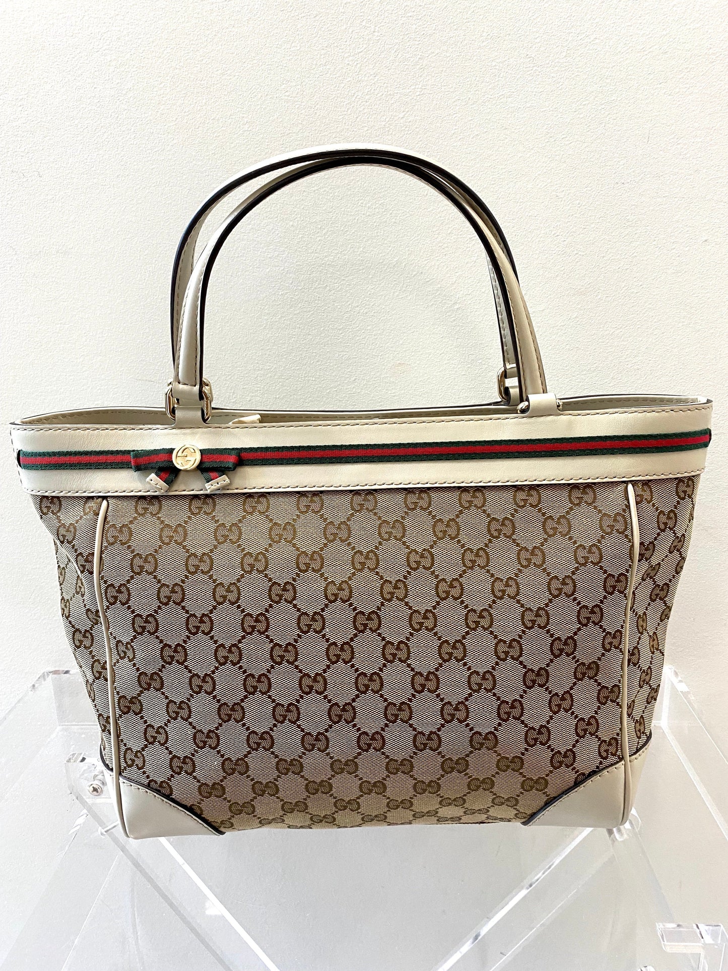 GUCCI GG CANVAS & LEATHER MAYFAIR BOW TOTE BAG