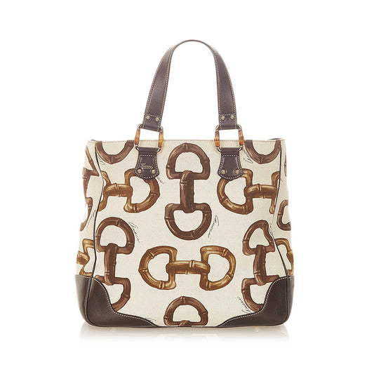 Gucci Bamboo Horsebit Canvas Tote Bag (SHG-19970)