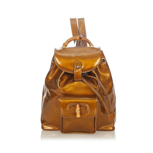 Gucci Bamboo Patent Leather Backpack