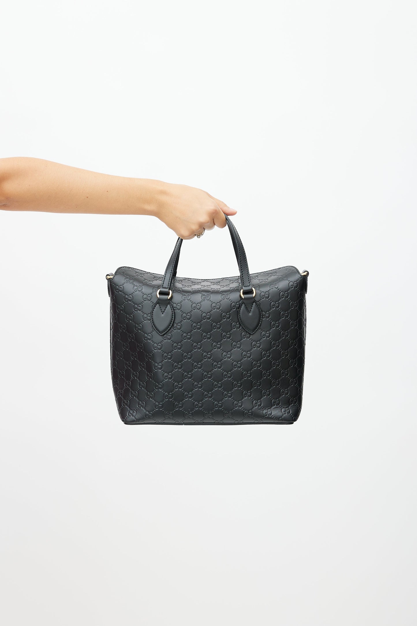 Black Guccissima Leather Foldover Shoulder Bag