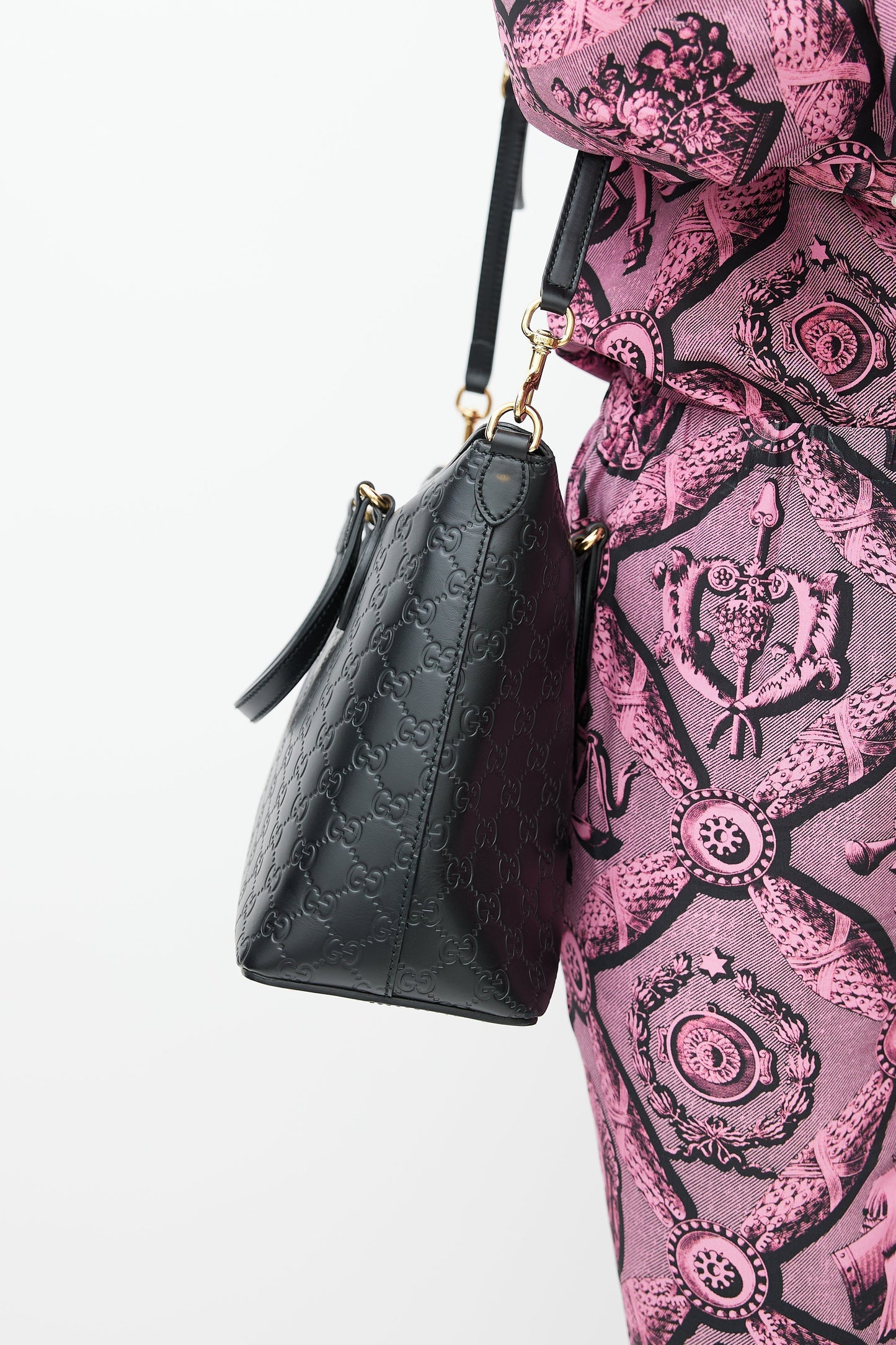 Black Guccissima Leather Foldover Shoulder Bag