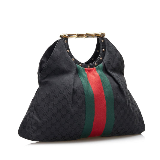 Gucci GG Canvas Web Metal Bamboo Tote (SHG-XlBfM7)