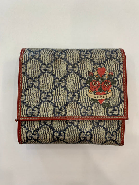 Gucci Vintage GG Plus Tattoo Hearts And Roses Wallet