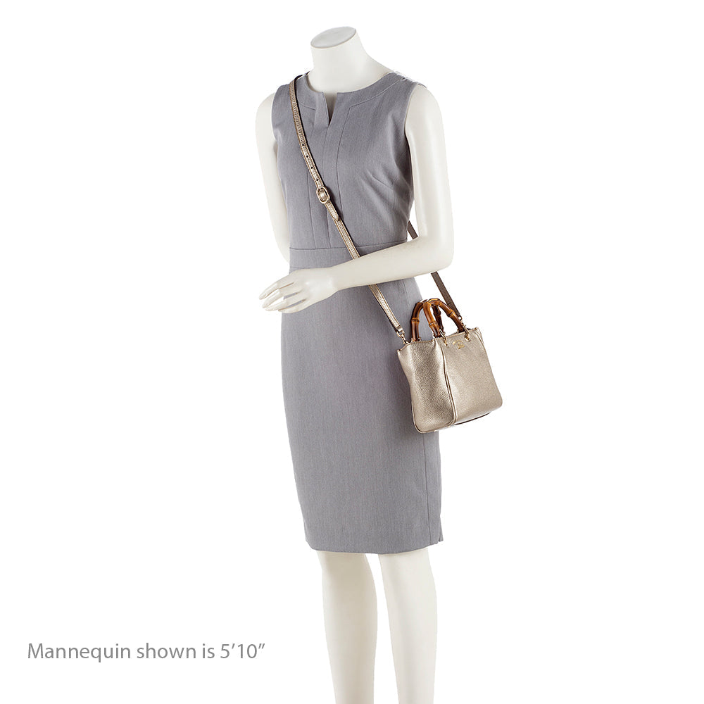 Gucci Metallic Leather Bamboo Mini Shopper Tote