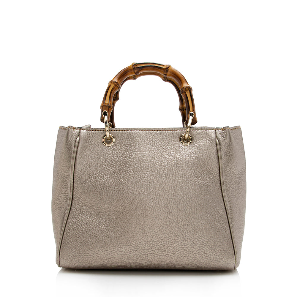 Gucci Metallic Leather Bamboo Mini Shopper Tote