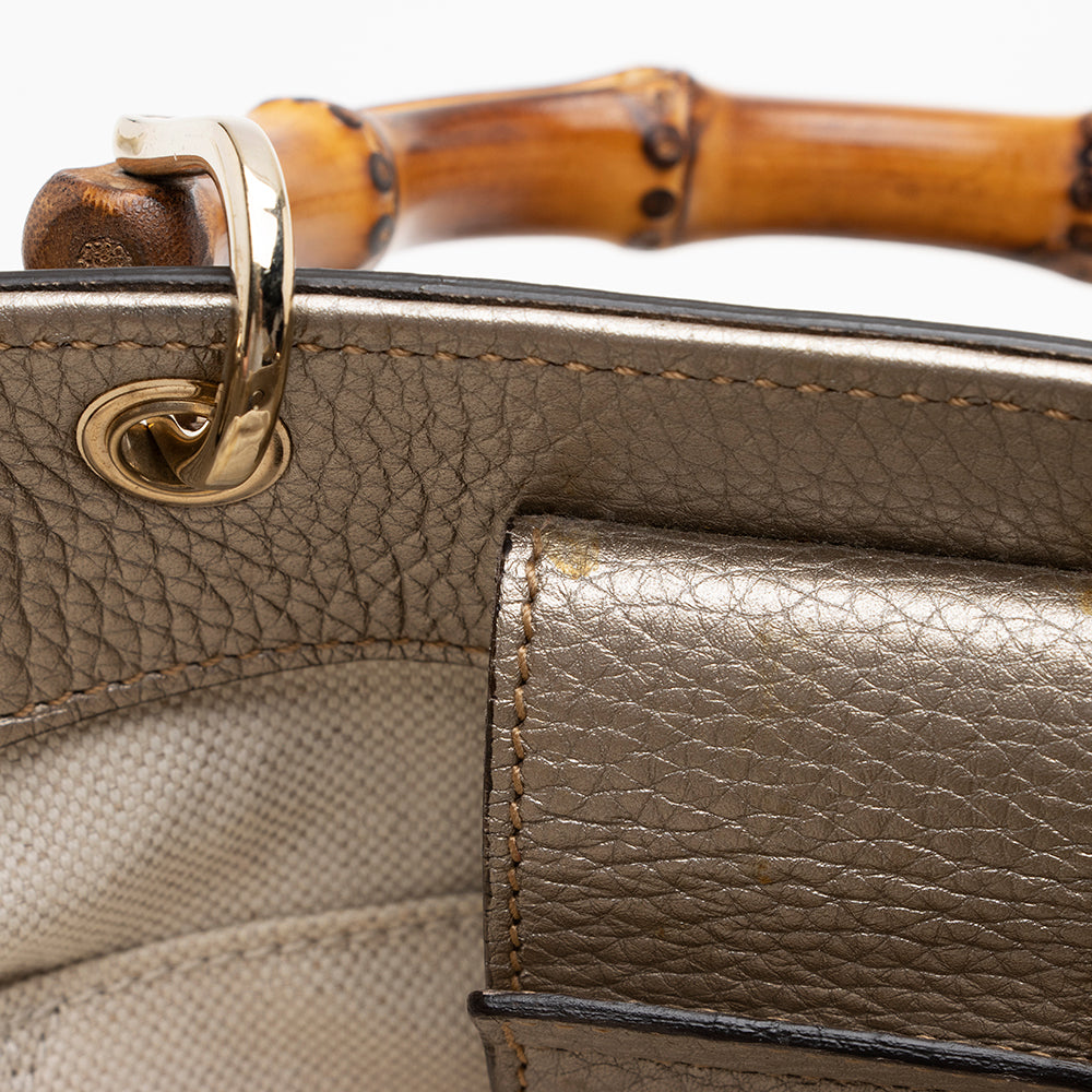 Gucci Metallic Leather Bamboo Mini Shopper Tote
