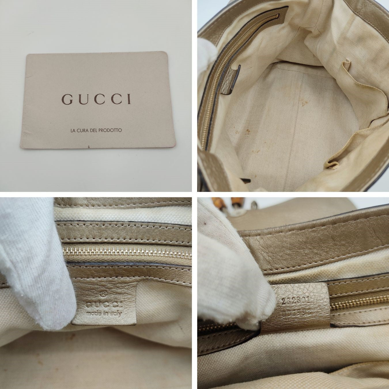 GUCCI Bamboo shoulder bag in platinum leather
