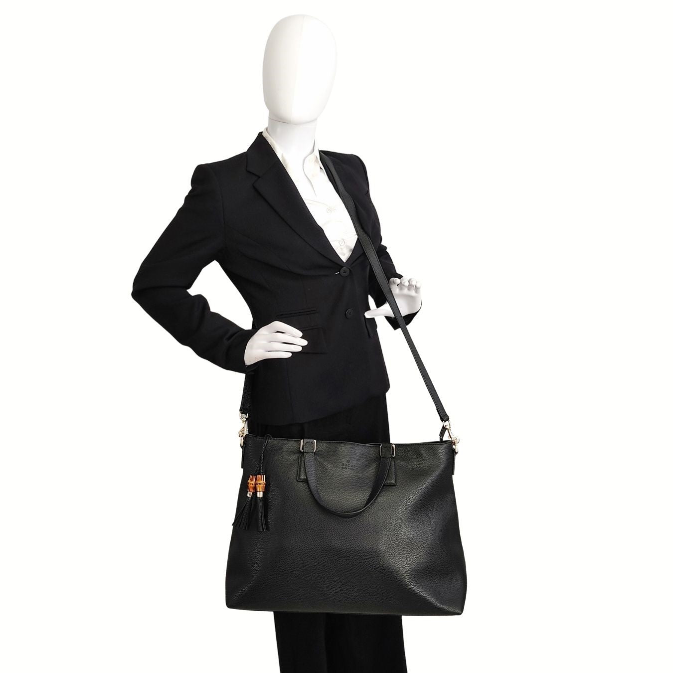 Gucci Bamboo Shopper maxi shoulder Bag in black leather