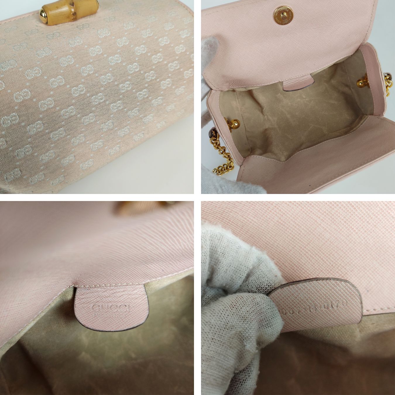 GUCCI vintage Bamboo shoulder bag in pink GG canvas