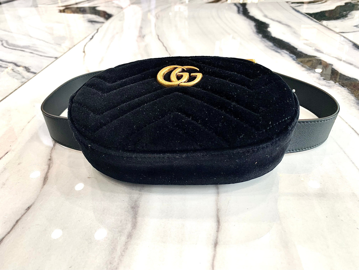 GUCCI VELVET MATELASSE GG MARMONT BELT BAG
